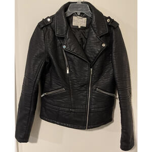 Rachel Roy Womens Large Black Faux Leather Biker Style Full-Zip Jacket! MZZ1